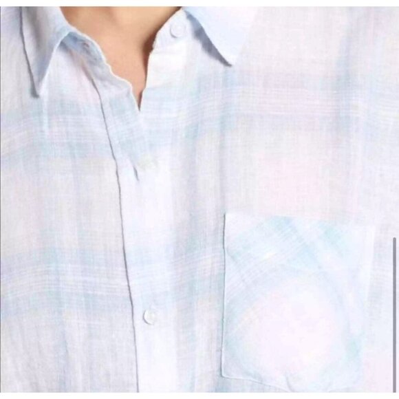 RAILS Charli Linen Blend Shirt Pale Blue White small - Picture 11 of 14